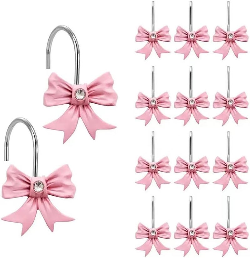 Enegg Decorative Shower Curtain Hooks Bow Tie Rust Resistant Hooks Glide Shower Ring Hangs Holder Bling for Bathroom, Pack of 12 - Image 1